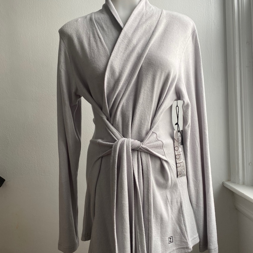 NWT heather grey plush cardigan wrap sweater, med